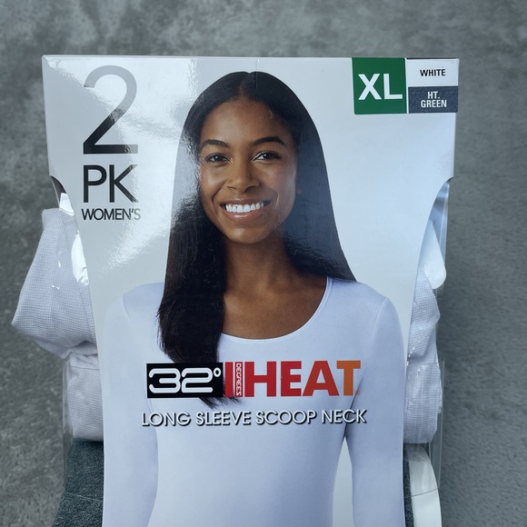 32 Degrees Women's XL Long Sleeve Scoop Neck White/Green e0712 - Picture 2 of 5